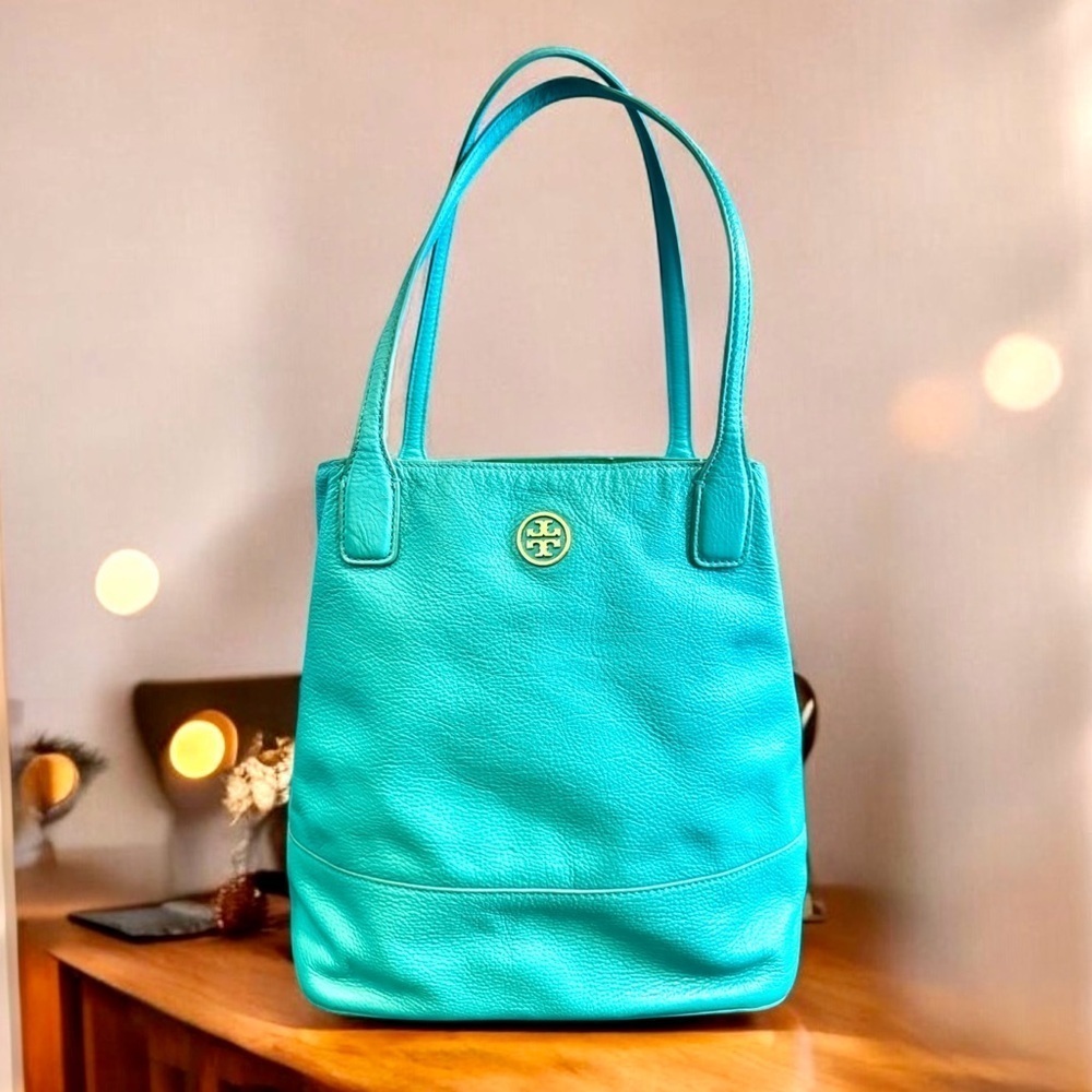 Tory Burch Aqua Turquoise Leather Michelle Tote - Picture 5 of 13